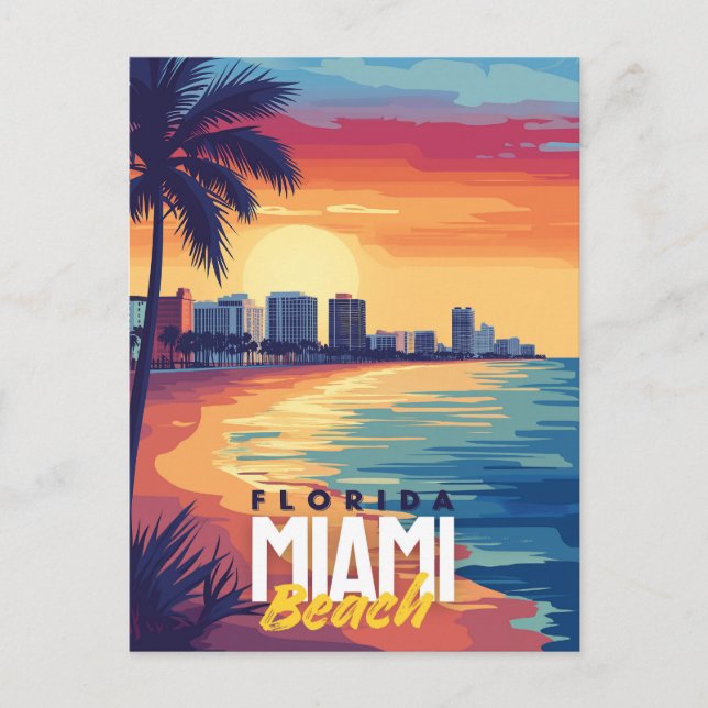 Cartão Postal Sunset de Miami Beach | Costeira da Flórida Vibran (Frente)