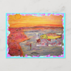 Cartão Postal sunset de pesca de mosca