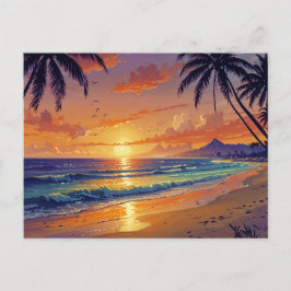 Cartão Postal Sunset de praia tropical