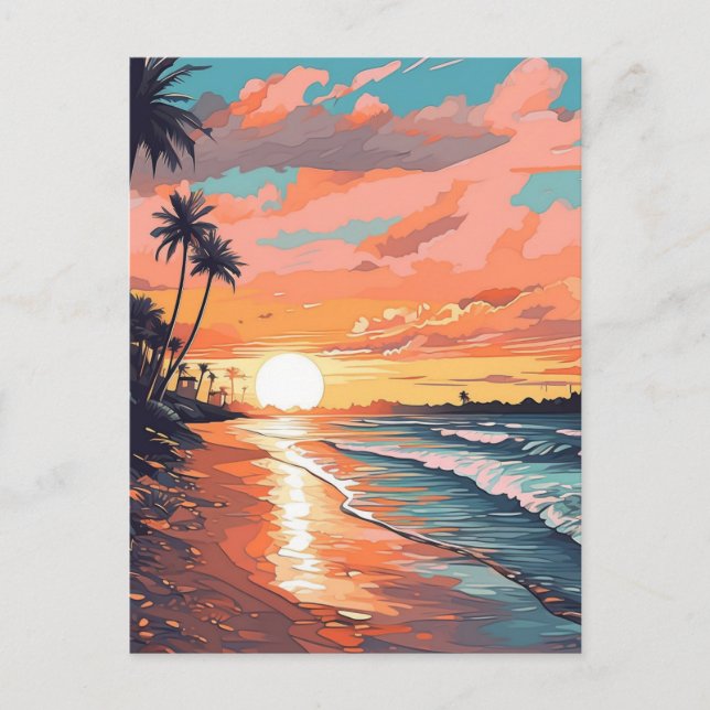 Cartão Postal Sunset de praia tropical (Frente)