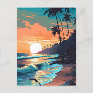 Cartão Postal Sunset de praia tropical