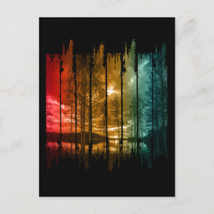 CARTÃO POSTAL SUNSET DE VINTAGEM DE ÁRVORES