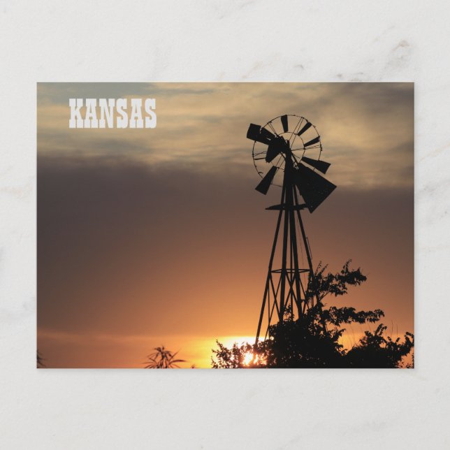 Cartão postal Sunset do Kansas Windmill (Frente)