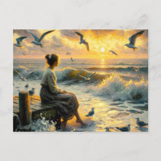Cartão Postal Sunset e Seagulhas