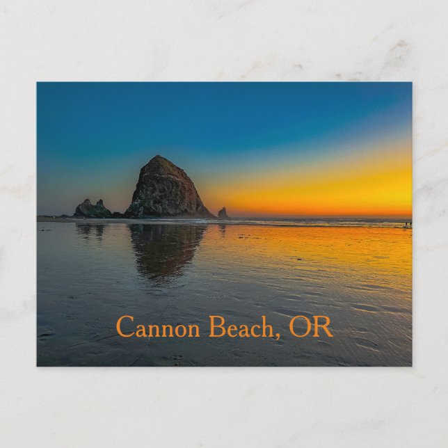 Cartão Postal Sunset em Haystack Rock em Cannon Beach, Oregon (Frente)