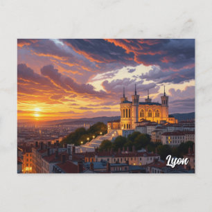 Cartão Postal Sunset em Lyon França Basilica Viagem