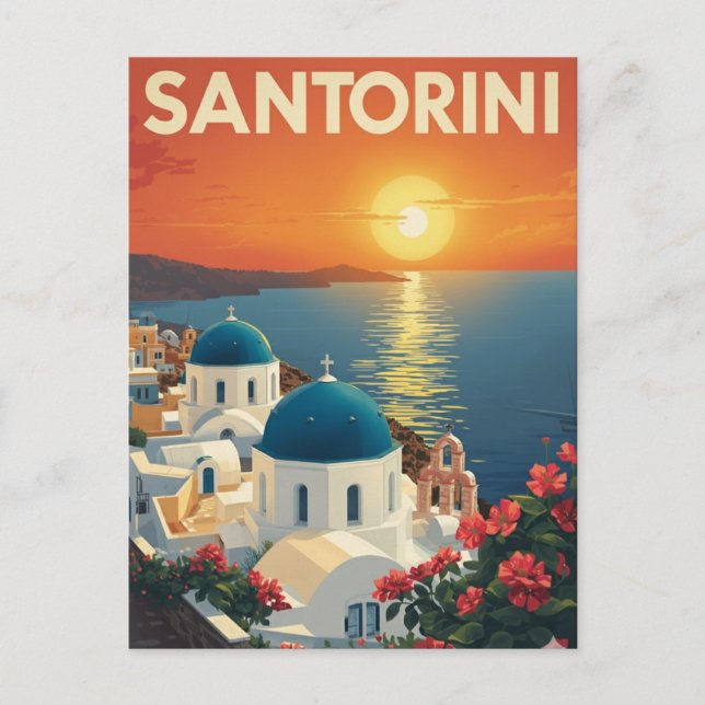 Cartão Postal Sunset em Santorini (Frente)
