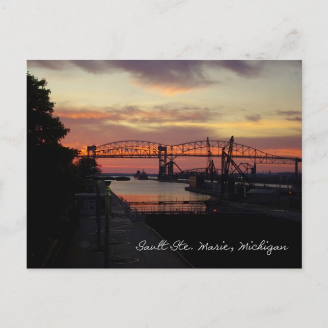 Cartão Postal Sunset em Soo Locks (Frente)