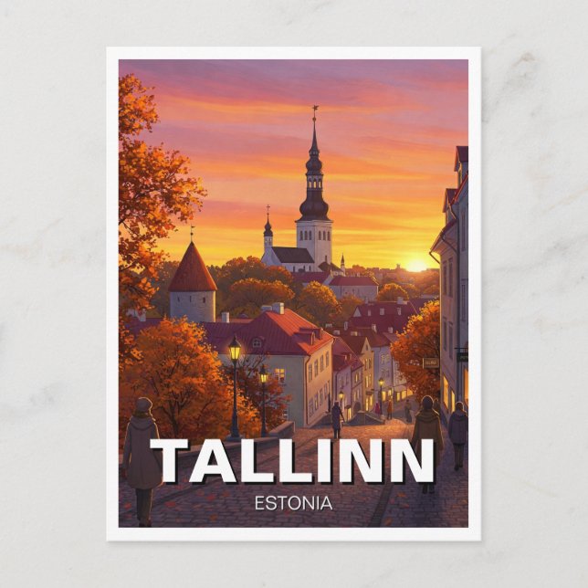 Cartão Postal Sunset em Tallin Estônia Viagem (Frente)