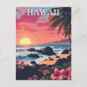 Cartão Postal Sunset Hawaii Aloha Viagens vintage