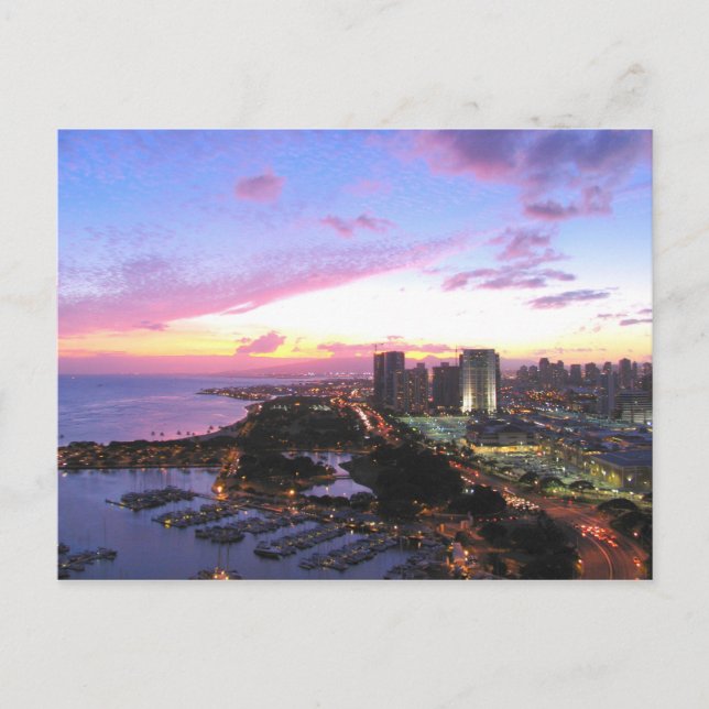Cartão Postal Sunset Honolulu cityscape Hawaii (Frente)