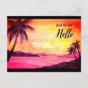 Cartão Postal Sunset in Tropics Watercolor de Farida Greenfield