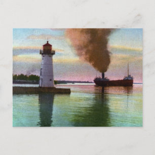 Cartão Postal Sunset na Luz Superior, Sault Ste. Marie, MI 1909