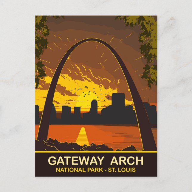 Cartão Postal Sunset no Gateway Arch, Rua Louis, Viagem (Frente)