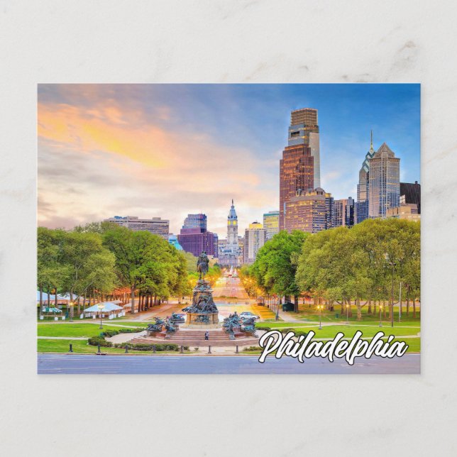 Cartão Postal Sunset Over Philadelphia, Pensilvânia (Frente)
