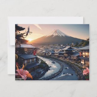 Cartão Postal Sunset Over the Fuji Village