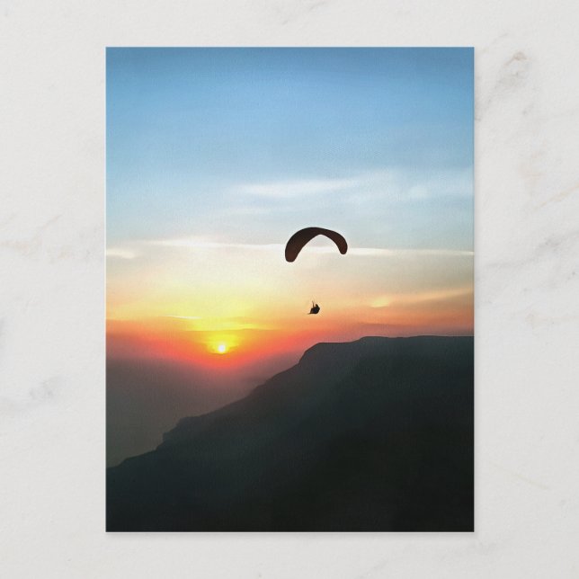 Cartão Postal Sunset Paraglide Wanderlust Arte Esportiva Extreme (Frente)