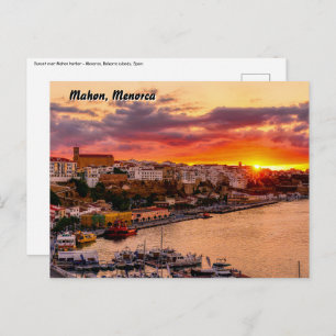 Cartão Postal Sunset sobre Mahon porto - Menorca, Espanha