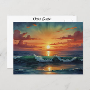 Cartão Postal Sunset Sunrise Oceânica Ondas Coloridas Aquarela A