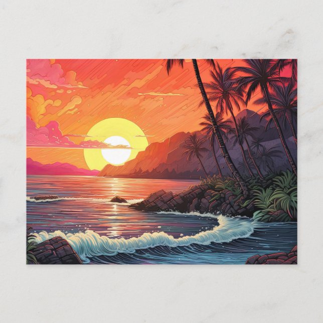 Cartão Postal Sunset Tropical Beach Paradise Island  (Frente)