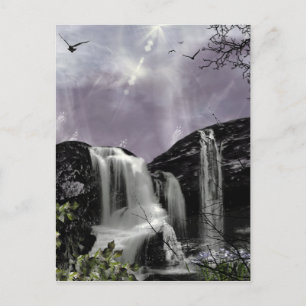 Cartão Postal Sunset Waterfall Fantasy Assinado Mini Impressão