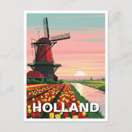 Cartão Postal Sunset Windmill Holanda