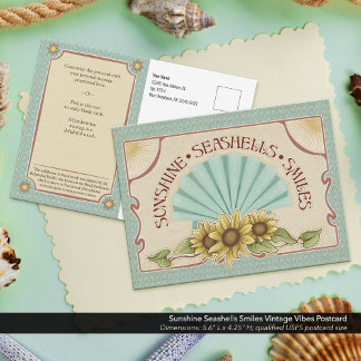 Cartão Postal Sunshine Seashells Smiles Vintage Vibes