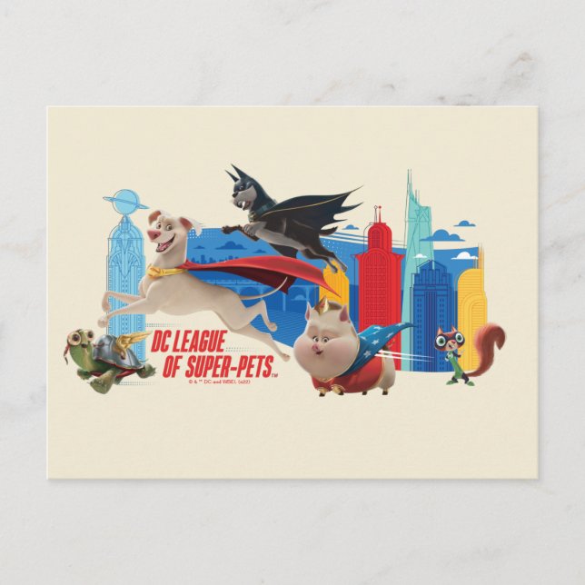 Cartão Postal Super-Animais Patrulhando Metropolis (Frente)