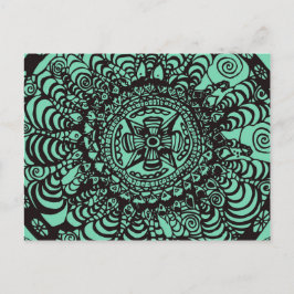 Cartão Postal Super Black e Green Aztec Mandala