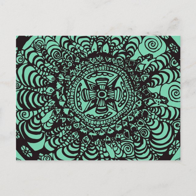 Cartão Postal Super Black e Green Aztec Mandala (Frente)