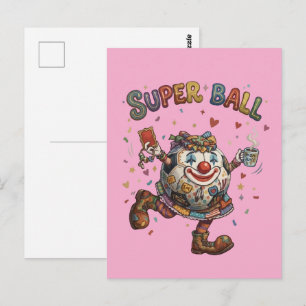 Cartão Postal Super Bola Palhaço Personagem de Futebol Engraçad