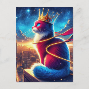 Cartão Postal Super Hero Cat na Noite