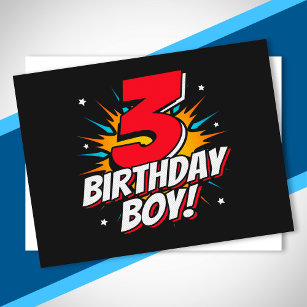 Cartão Postal Super-herói Birthday Boy - 3 anos - aniversário de