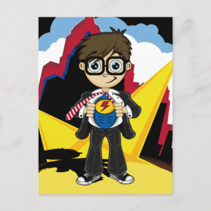 Cartão Postal Super-herói Boy na City Card