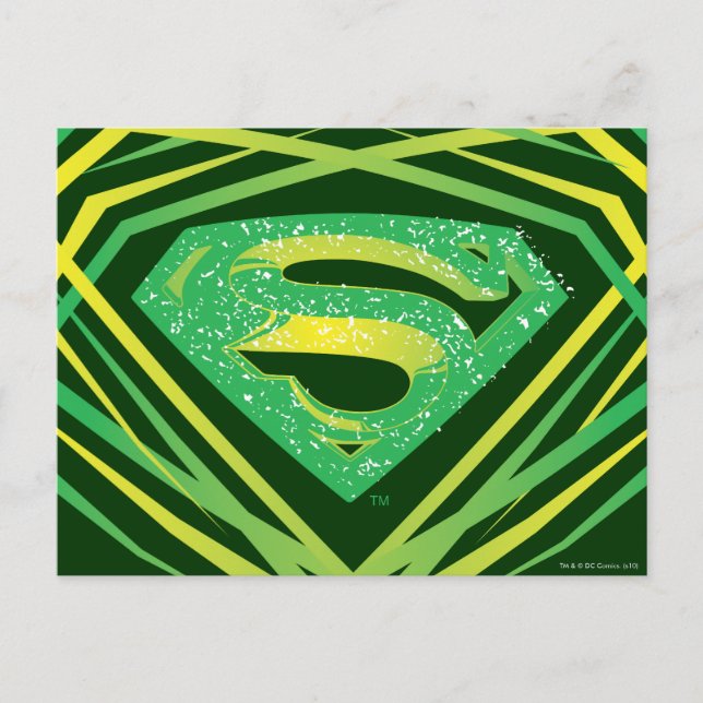 Cartão Postal Super-Homem Estilizado | Logotipo Decorativo Verde (Frente)