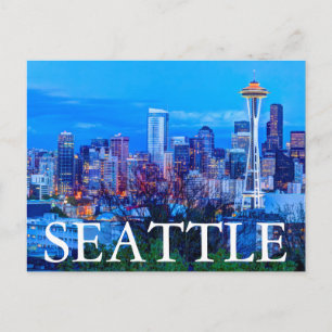 Cartão Postal Super Lua nascendo perto da silhueta de Seattle