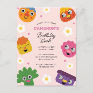 Cartão Postal Super Simples   Noodle & Amigos Floral Rosa Aniver