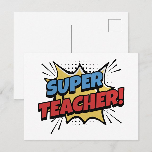 Cartão Postal Super Teacher Comic Style (Frente/Verso)