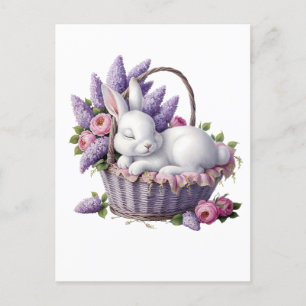 Cartão Postal Superfície de Bunny & Flower Basket
