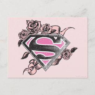 Cartão Postal Supergirl Logo with Roses