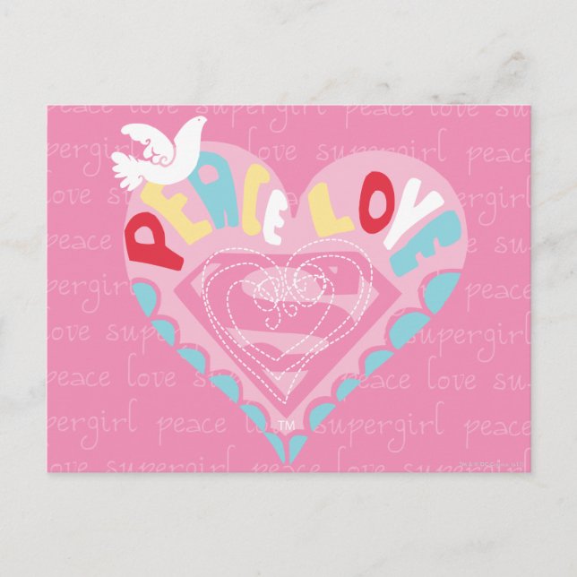 Cartão Postal Supergirl Peace and Love Pink (Frente)