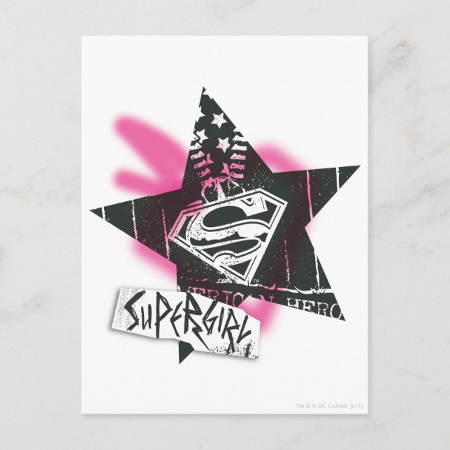 Cartão Postal Supergirl Pink Spray Paint Star (Frente)
