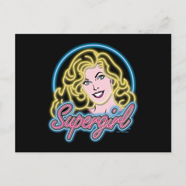 Cartão Postal Supergirl Retro Neon Lights Graphic (Frente)