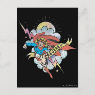 Cartão Postal Supergirl Voando Relâmpago Tatuagem