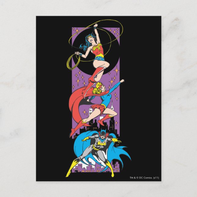 Cartão Postal Superheroínas Em Ação (Frente)