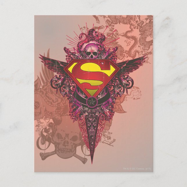 Cartão Postal Superman Estilizado | Logotipo Grunge Design (Frente)