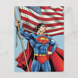 Cartão Postal Superman Holding Bandeira dos EUA