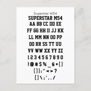 Cartão Postal Superstar M54 - Folha de Amostra de Fontes Zazzle