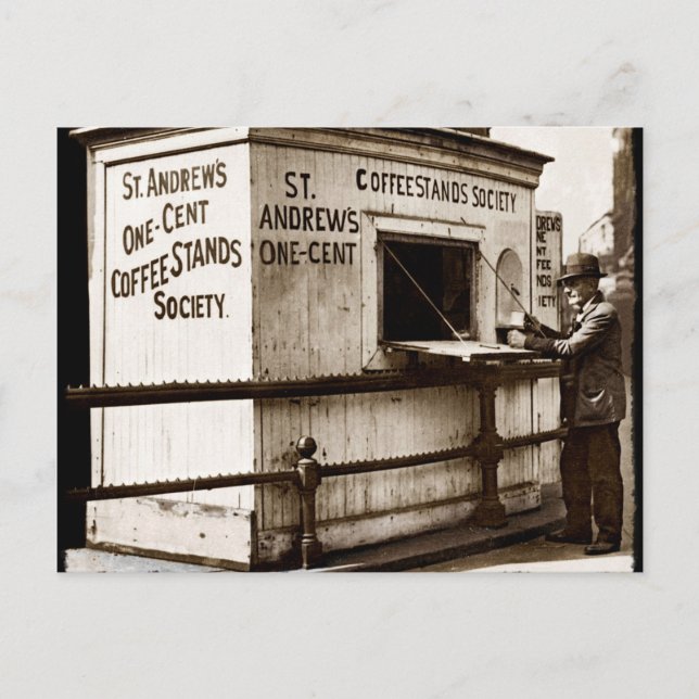 Cartão Postal Suporte do café da moeda de um centavo da era uma (Frente)