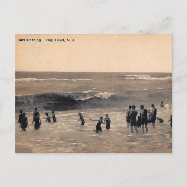 Cartão Postal Surf Bathing, Bay Head NJ, Vintage (Frente)